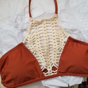 Rue Bleu Brown Crochet Bikini Top